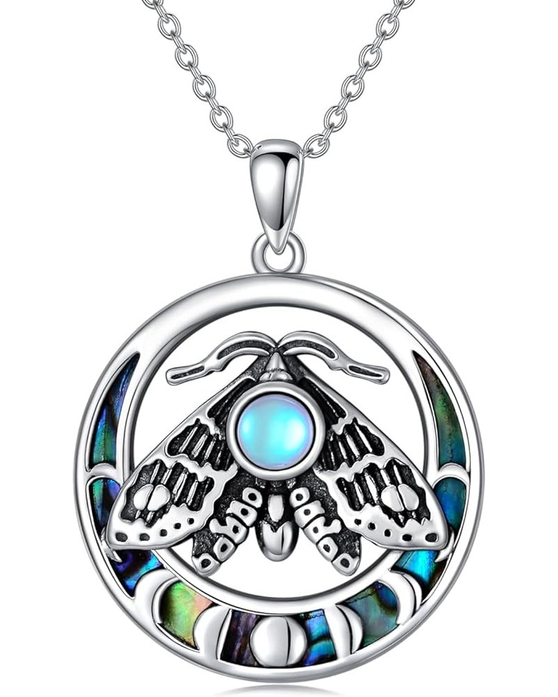 Moonstone Necklace for Women Moth Pendant Witchy Jewelry Goth Moth and The Moon Abalone Shell Moth $18.92 Necklaces