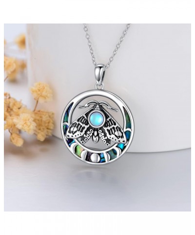 Moonstone Necklace for Women Moth Pendant Witchy Jewelry Goth Moth and The Moon Abalone Shell Moth $18.92 Necklaces