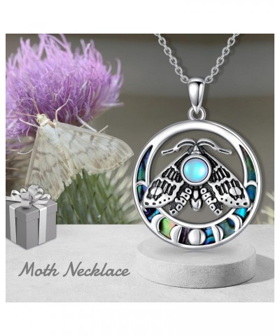 Moonstone Necklace for Women Moth Pendant Witchy Jewelry Goth Moth and The Moon Abalone Shell Moth $18.92 Necklaces