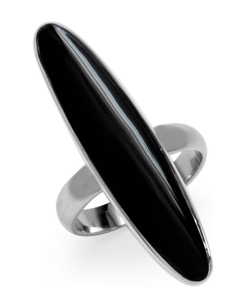 Long Inlay White Gold Plated 925 Sterling Silver Modern Ring Created Black Onyx 12 $9.43 Others