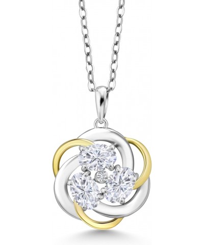 925 Sterling Silver and 10K Yellow Gold White Moissanite and Lab Grown Diamond Pendant Necklace For Women (1.51 Cttw, Oval 6X...