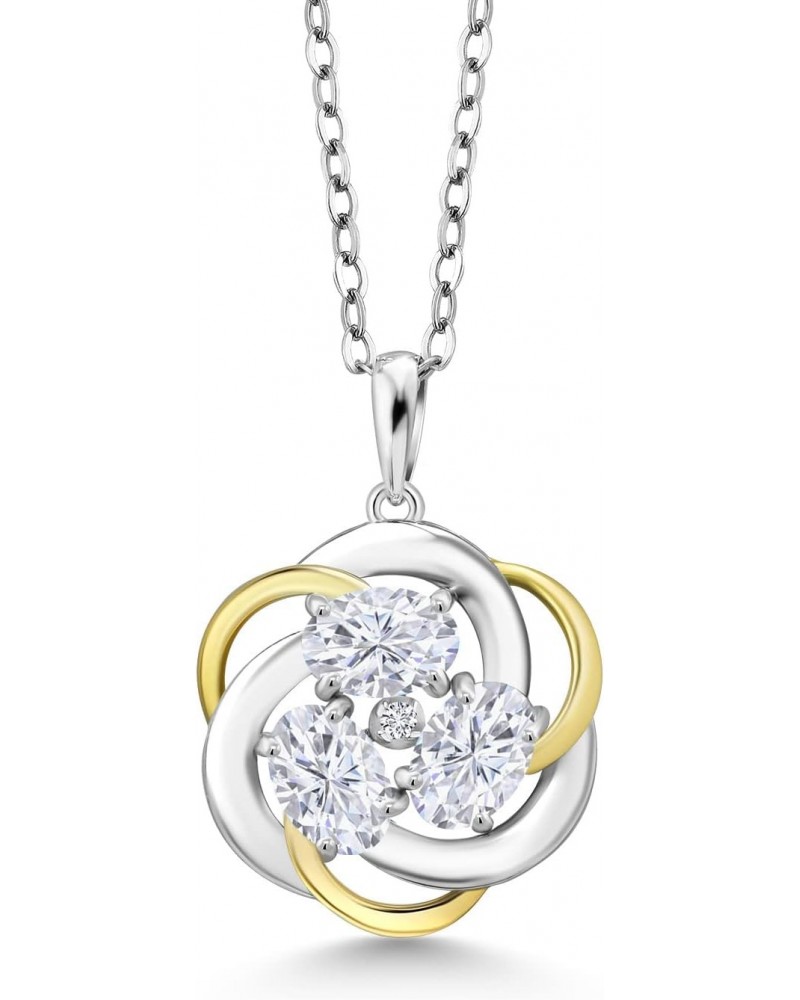 925 Sterling Silver and 10K Yellow Gold White Moissanite and Lab Grown Diamond Pendant Necklace For Women (1.51 Cttw, Oval 6X...