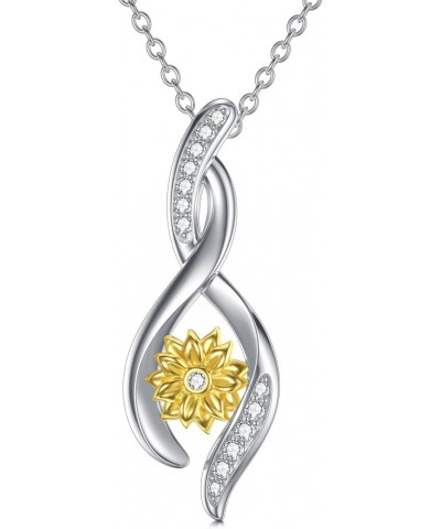 Sunflower Dimonds Necklace for Women, You Are My Sunshine, Natural Dimonds Sterling Silver Infinity Sunflower Pendant Jewelry...