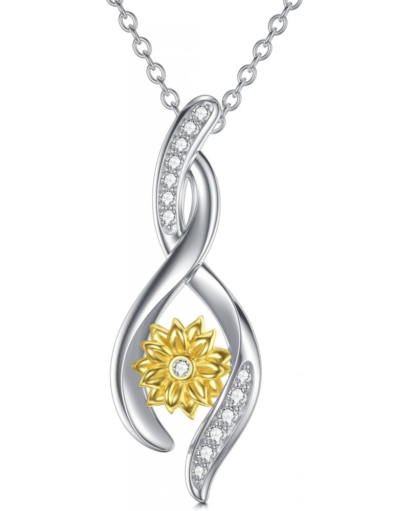 Sunflower Dimonds Necklace for Women, You Are My Sunshine, Natural Dimonds Sterling Silver Infinity Sunflower Pendant Jewelry...