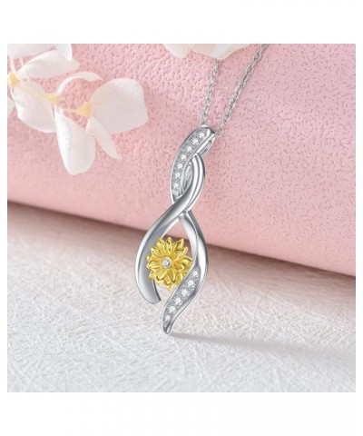 Sunflower Dimonds Necklace for Women, You Are My Sunshine, Natural Dimonds Sterling Silver Infinity Sunflower Pendant Jewelry...