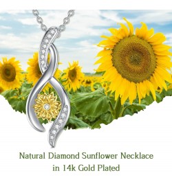 Sunflower Dimonds Necklace for Women, You Are My Sunshine, Natural Dimonds Sterling Silver Infinity Sunflower Pendant Jewelry...