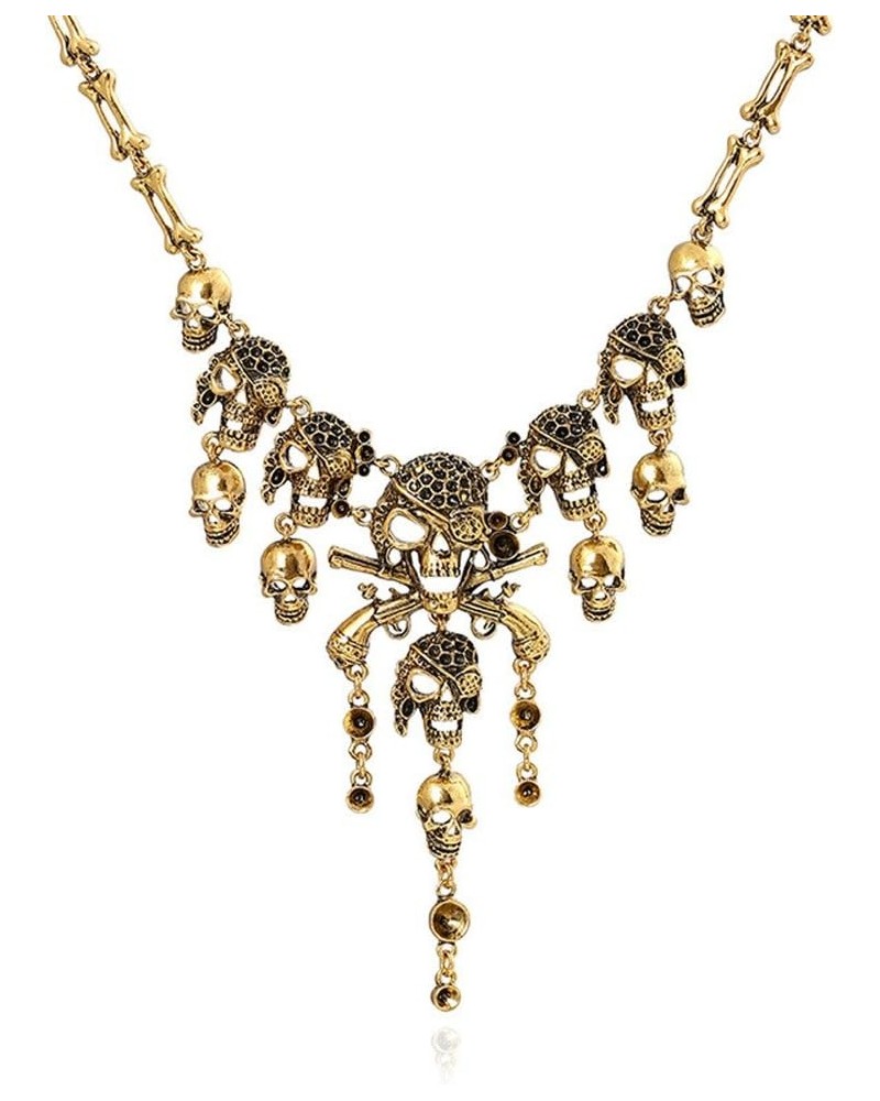 Fashion Multi-Level Pirate Skull Tassel Charm Necklace Collar Bib for Women Gold toen $6.98 Necklaces