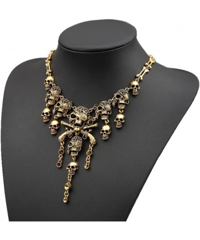 Fashion Multi-Level Pirate Skull Tassel Charm Necklace Collar Bib for Women Gold toen $6.98 Necklaces