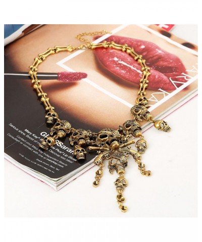 Fashion Multi-Level Pirate Skull Tassel Charm Necklace Collar Bib for Women Gold toen $6.98 Necklaces