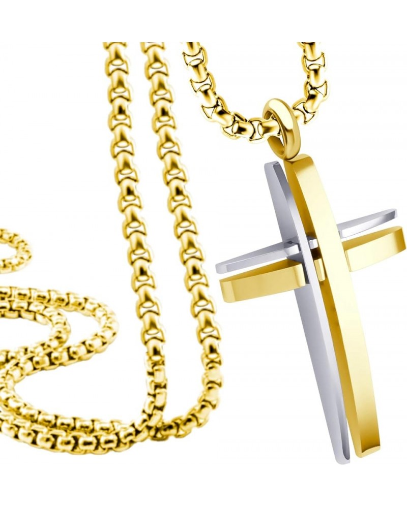 Grooved Stainless Steel Cross Necklace for Men and Women 16-24" Chain Silver & Gold 24.0 Inches $11.79 Necklaces