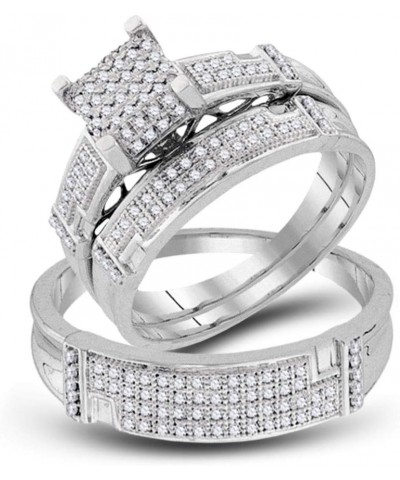 10kt White Gold Trio His & Hers Round Diamond Square Matching Bridal Wedding Ring Band Set 1/2 Cttw Women 5 Mens 9.5 $294.06 ...