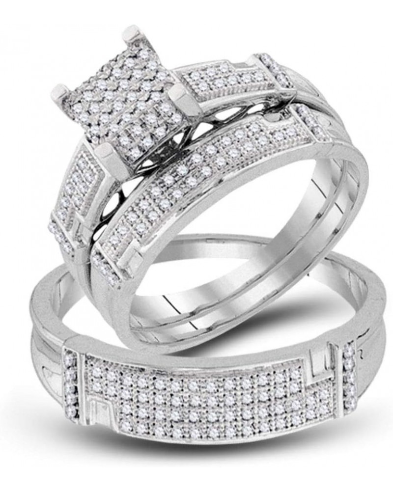 10kt White Gold Trio His & Hers Round Diamond Square Matching Bridal Wedding Ring Band Set 1/2 Cttw Women 5 Mens 9.5 $294.06 ...