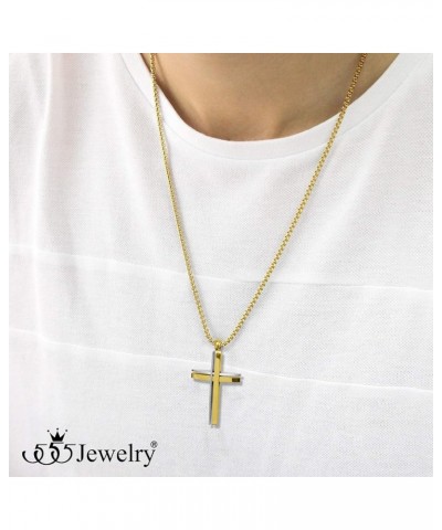 Grooved Stainless Steel Cross Necklace for Men and Women 16-24" Chain Silver & Gold 24.0 Inches $11.79 Necklaces