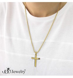 Grooved Stainless Steel Cross Necklace for Men and Women 16-24" Chain Silver & Gold 24.0 Inches $11.79 Necklaces