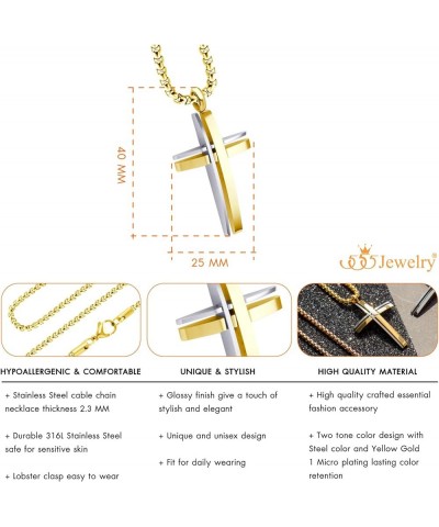 Grooved Stainless Steel Cross Necklace for Men and Women 16-24" Chain Silver & Gold 24.0 Inches $11.79 Necklaces