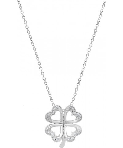 0.03 Carat (ctw) Round White Diamond Ladies Heart Shape Leaf Clover Pendant, Available in 10K/14K/18K Gold & 925 Sterling Sil...