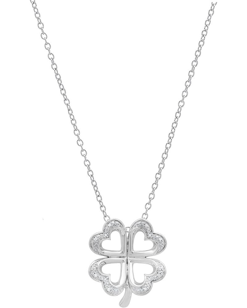 0.03 Carat (ctw) Round White Diamond Ladies Heart Shape Leaf Clover Pendant, Available in 10K/14K/18K Gold & 925 Sterling Sil...