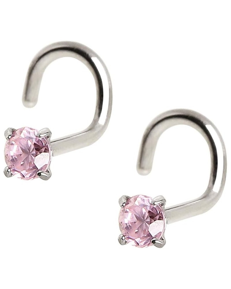 316L Surgical Steel 18GA (1mm) Screw Nose Ring with 3mm Prong Set Rond Gem //Choose Color// 2pc Pink $7.01 Body Jewelry