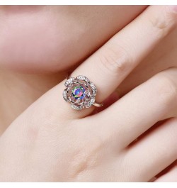 925 Silver Plated Cubic Zirconia Round & Oval Cut Filled Red & Sapphire Quartz Rose Flower Beauty Engagement Ring for Women U...