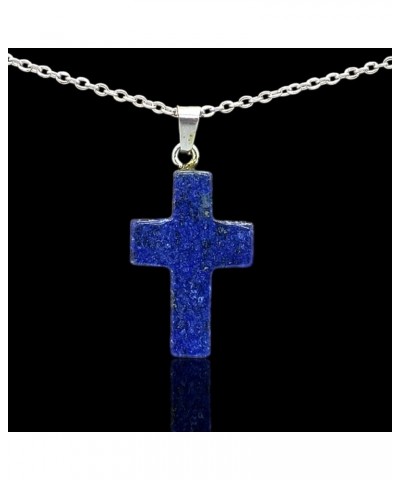 Natural Gemstone Cross Pendant Necklace with Stainless Steel Cable Chain Lapis Lazuli White Crystal & Pink Crystal Cross Pend...