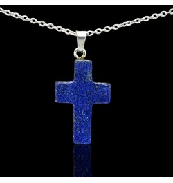 Natural Gemstone Cross Pendant Necklace with Stainless Steel Cable Chain Lapis Lazuli White Crystal & Pink Crystal Cross Pend...