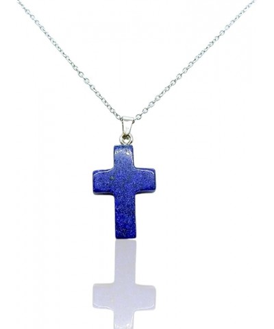 Natural Gemstone Cross Pendant Necklace with Stainless Steel Cable Chain Lapis Lazuli White Crystal & Pink Crystal Cross Pend...