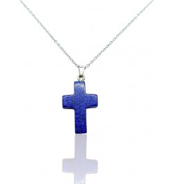 Natural Gemstone Cross Pendant Necklace with Stainless Steel Cable Chain Lapis Lazuli White Crystal & Pink Crystal Cross Pend...