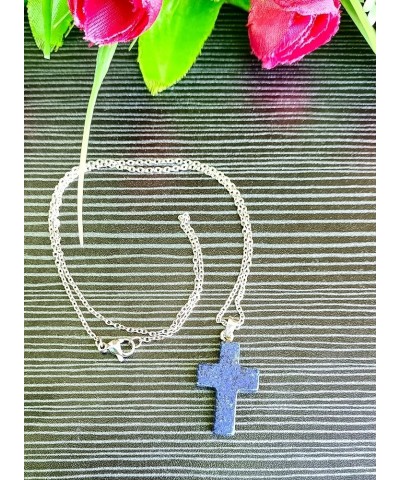 Natural Gemstone Cross Pendant Necklace with Stainless Steel Cable Chain Lapis Lazuli White Crystal & Pink Crystal Cross Pend...