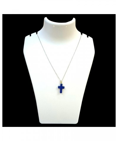 Natural Gemstone Cross Pendant Necklace with Stainless Steel Cable Chain Lapis Lazuli White Crystal & Pink Crystal Cross Pend...