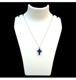 Natural Gemstone Cross Pendant Necklace with Stainless Steel Cable Chain Lapis Lazuli White Crystal & Pink Crystal Cross Pend...