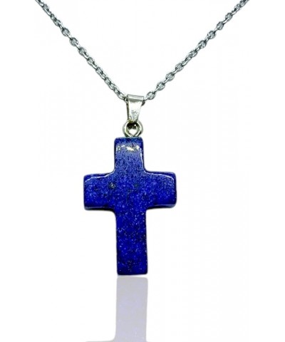 Natural Gemstone Cross Pendant Necklace with Stainless Steel Cable Chain Lapis Lazuli White Crystal & Pink Crystal Cross Pend...