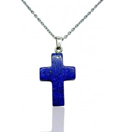 Natural Gemstone Cross Pendant Necklace with Stainless Steel Cable Chain Lapis Lazuli White Crystal & Pink Crystal Cross Pend...