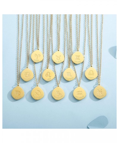 Zodiac Necklace for Women Girls 18K Gold Plated Constellations Pendant Necklaces Double Sided Engraved Zodiac Sign Jewelry Gi...