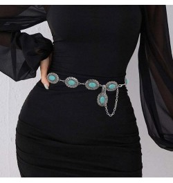 Turquoise Chain Belts Concho Belt Silver Metal Western Waist Chain Retro Boho Cowgirl Outfit Accessories for women E Medium $...