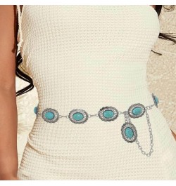 Turquoise Chain Belts Concho Belt Silver Metal Western Waist Chain Retro Boho Cowgirl Outfit Accessories for women E Medium $...