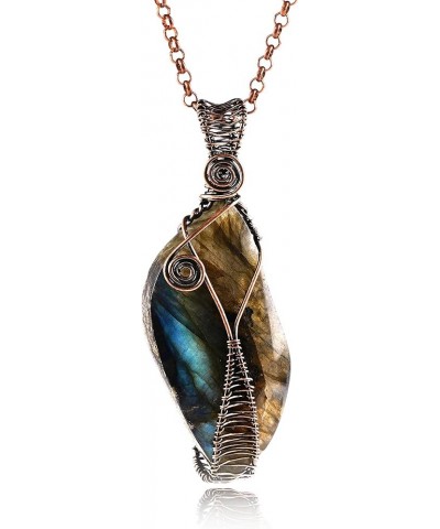 Handmade Wire Wrapped Irregular Natural Labradorite Stone Jewelry 23.5In Chain Handmade Charm Pendant Necklace 057-Labradorit...