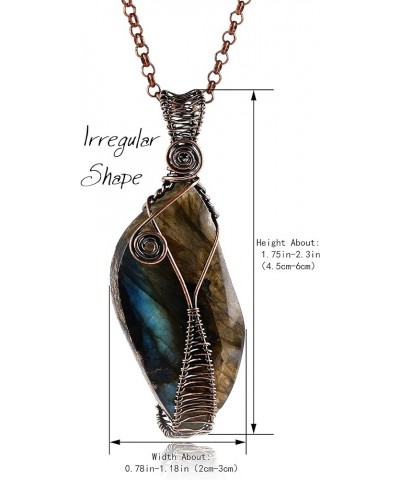 Handmade Wire Wrapped Irregular Natural Labradorite Stone Jewelry 23.5In Chain Handmade Charm Pendant Necklace 057-Labradorit...