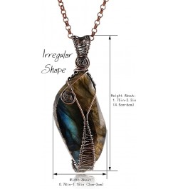 Handmade Wire Wrapped Irregular Natural Labradorite Stone Jewelry 23.5In Chain Handmade Charm Pendant Necklace 057-Labradorit...