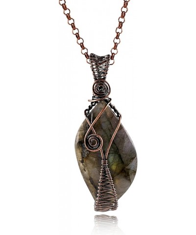 Handmade Wire Wrapped Irregular Natural Labradorite Stone Jewelry 23.5In Chain Handmade Charm Pendant Necklace 057-Labradorit...