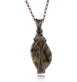 Handmade Wire Wrapped Irregular Natural Labradorite Stone Jewelry 23.5In Chain Handmade Charm Pendant Necklace 057-Labradorit...