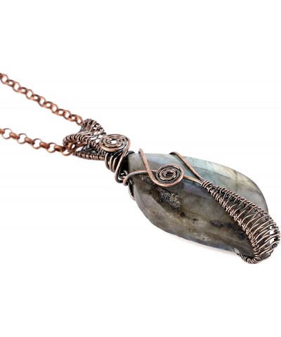 Handmade Wire Wrapped Irregular Natural Labradorite Stone Jewelry 23.5In Chain Handmade Charm Pendant Necklace 057-Labradorit...