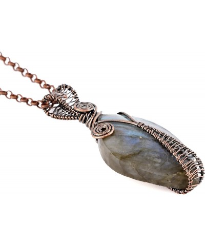 Handmade Wire Wrapped Irregular Natural Labradorite Stone Jewelry 23.5In Chain Handmade Charm Pendant Necklace 057-Labradorit...