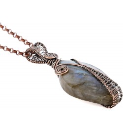 Handmade Wire Wrapped Irregular Natural Labradorite Stone Jewelry 23.5In Chain Handmade Charm Pendant Necklace 057-Labradorit...