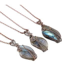 Handmade Wire Wrapped Irregular Natural Labradorite Stone Jewelry 23.5In Chain Handmade Charm Pendant Necklace 057-Labradorit...