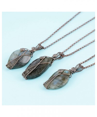 Handmade Wire Wrapped Irregular Natural Labradorite Stone Jewelry 23.5In Chain Handmade Charm Pendant Necklace 057-Labradorit...