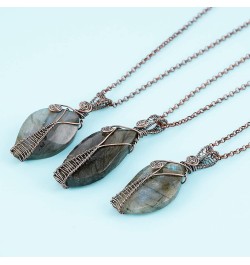 Handmade Wire Wrapped Irregular Natural Labradorite Stone Jewelry 23.5In Chain Handmade Charm Pendant Necklace 057-Labradorit...