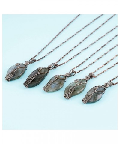 Handmade Wire Wrapped Irregular Natural Labradorite Stone Jewelry 23.5In Chain Handmade Charm Pendant Necklace 057-Labradorit...