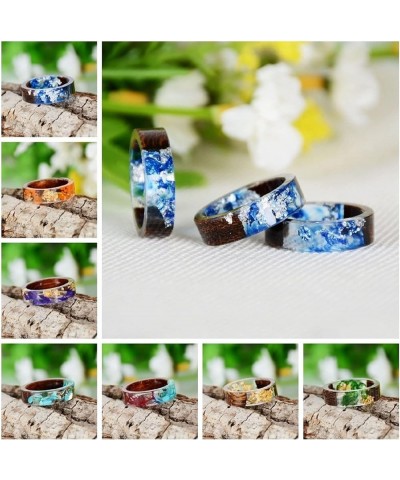 Hand-Dried Flower Glue Ring 8mm Ocean Style Transparent Plastic Resin Wedding Band Cocktail Party Ring (7, turquoise) 9 Purpl...