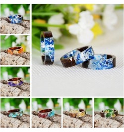 Hand-Dried Flower Glue Ring 8mm Ocean Style Transparent Plastic Resin Wedding Band Cocktail Party Ring (7, turquoise) 9 Purpl...