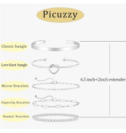 Gold Bracelets for Women, Dainty 14k Gold Bangles Bracelet Set for Women Trendy Adjustable Bead Bracelet 5pcs Silver Cuff Bra...